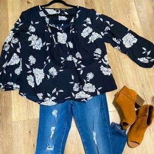 Plus Size Long Sleeve Floral Blouse